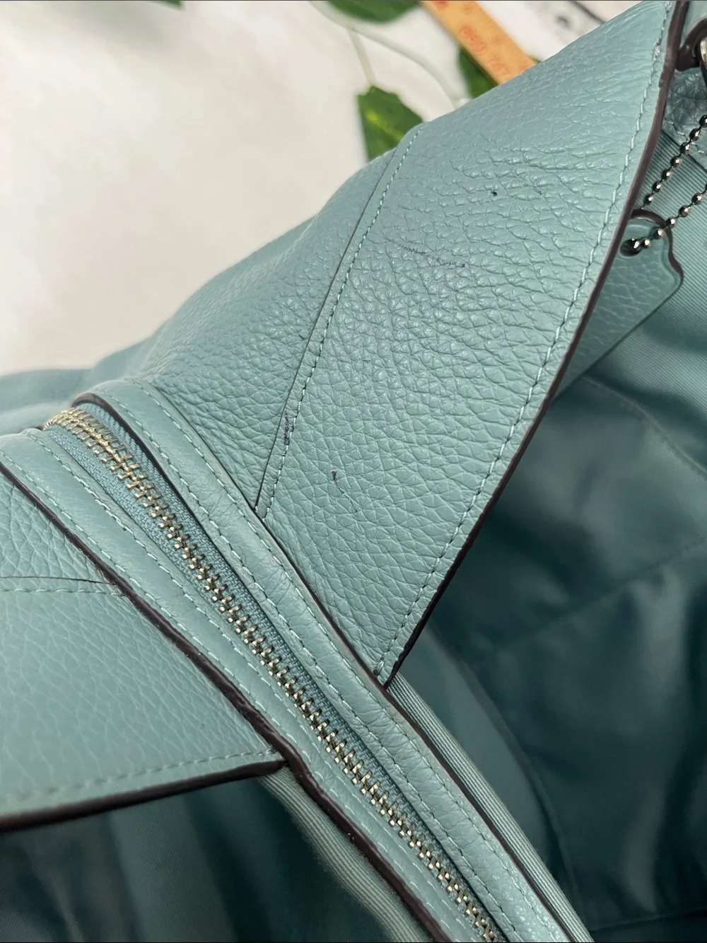 Coach Blue Pebbled Leather Shoulder Bag with Silver Hardware